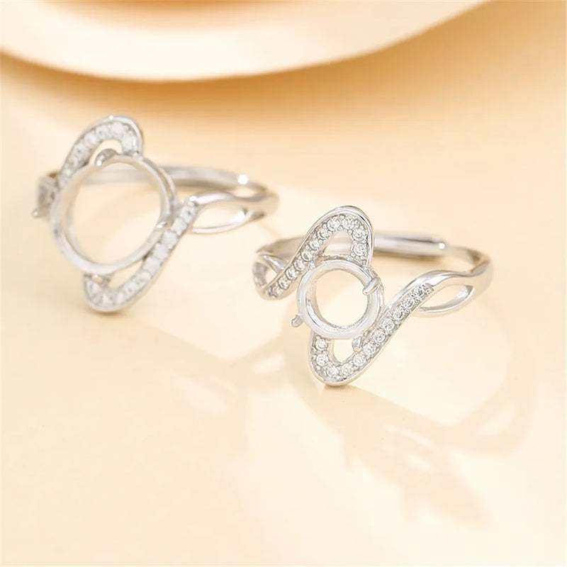 Adjustable Ring Blank for Cabochons, 925 Silver Zircon Setting