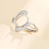 Adjustable Ring Blank for Cabochons, 925 Silver Zircon Setting