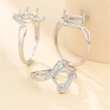 Adjustable Ring Blank for Cabochons, 925 Silver Zircon Setting