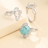 Adjustable Ring Blank for Cabochons, 925 Silver Zircon Setting