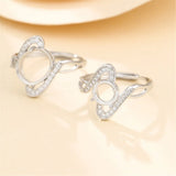 Adjustable Ring Blank for Cabochons, 925 Silver Zircon Setting