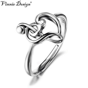 Adjustable Treble Clef Bass Heart Ring Musical Note Fine Jewelry