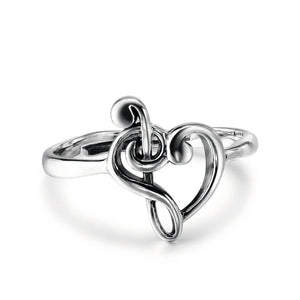 Adjustable Treble Clef Bass Heart Ring Musical Note Fine Jewelry