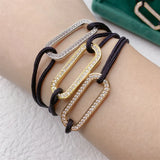 Adjustable Sterling Silver Rope Bracelet with Zircon Pendant