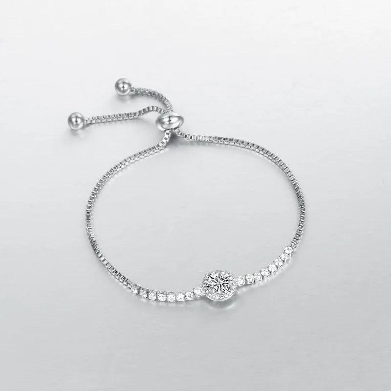 Adjustable Zircon Silver Bracelet Fine Jewelry