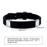 Adjustable Silicone Bracelet with Stainless Steel ID for Engraving