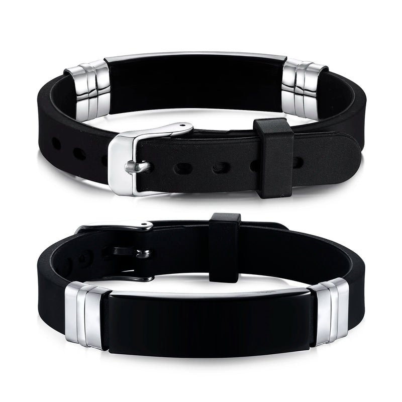 Adjustable Silicone Bracelet with Stainless Steel ID for Engraving