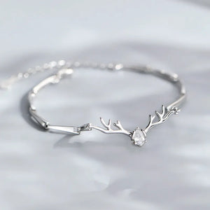 Adjustable Silver Crystal Deer Charm Bracelet for Christmas Party