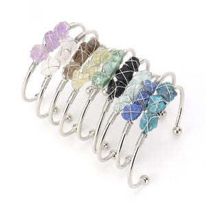 Adjustable Silver Bangle Copper Wire Wrap Stone Crystal Bracelet
