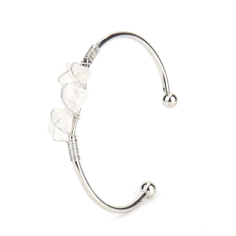 Adjustable Silver Bangle Copper Wire Wrap Stone Crystal Bracelet