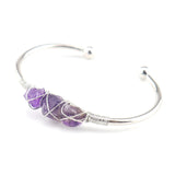 Adjustable Silver Bangle Copper Wire Wrap Stone Crystal Bracelet