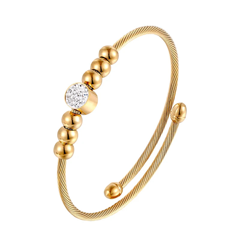 Adjustable Cable Twist Bangle with Zircon - Women's Wedding Gift