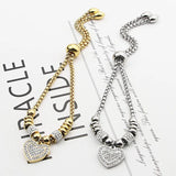 Adjustable Zircon Heart Charm Bracelet Stainless Steel Women Kids Gift