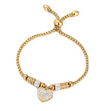 Adjustable Zircon Heart Charm Bracelet Stainless Steel Women Kids Gift