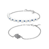 Adjustable 925 Silver Tennis Bracelet Freshwater Shell Pearl Cord Chain