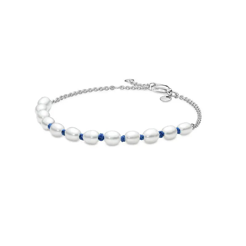 Adjustable 925 Silver Tennis Bracelet with Shell Pearl