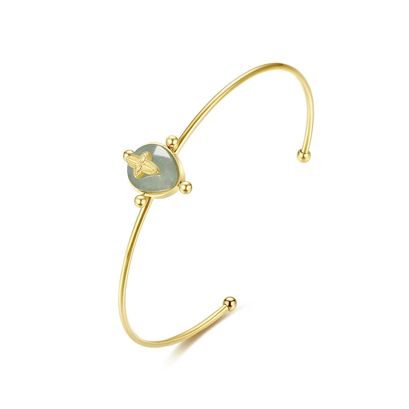 Adjustable Stainless Steel Natural Stone Bangles For Women