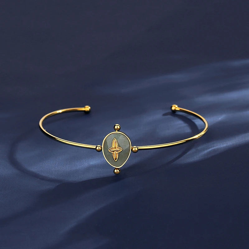Adjustable Stainless Steel Natural Stone Bangles For Women
