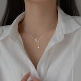Adjustable Star Moon Pendant Necklace 925 Sterling Silver Women Girl Choker