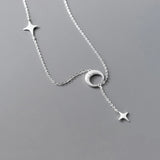 Adjustable Star Moon Pendant Necklace 925 Sterling Silver Women Girl Choker