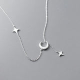 Adjustable Star Moon Pendant Necklace 925 Sterling Silver Women Girl Choker