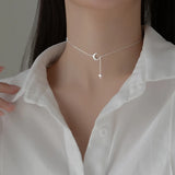 Adjustable Star Moon Pendant Necklace 925 Sterling Silver Women Girl Choker