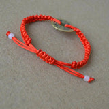 Adjustable Red Silk Blessing Bracelet with Ancient Coins
