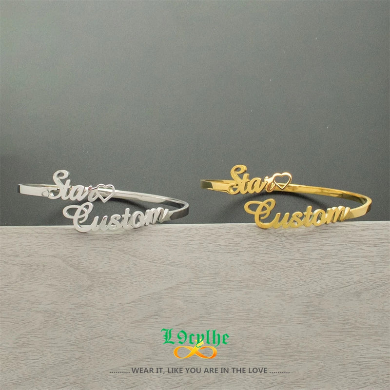 Adjustable Two Names Cuff Bracelet Bangle Stainless Steel Name Bracelets