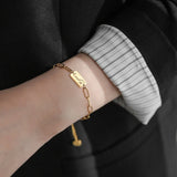 Adjustable Women Bracelet Metal Wristband Wedding Name Tag