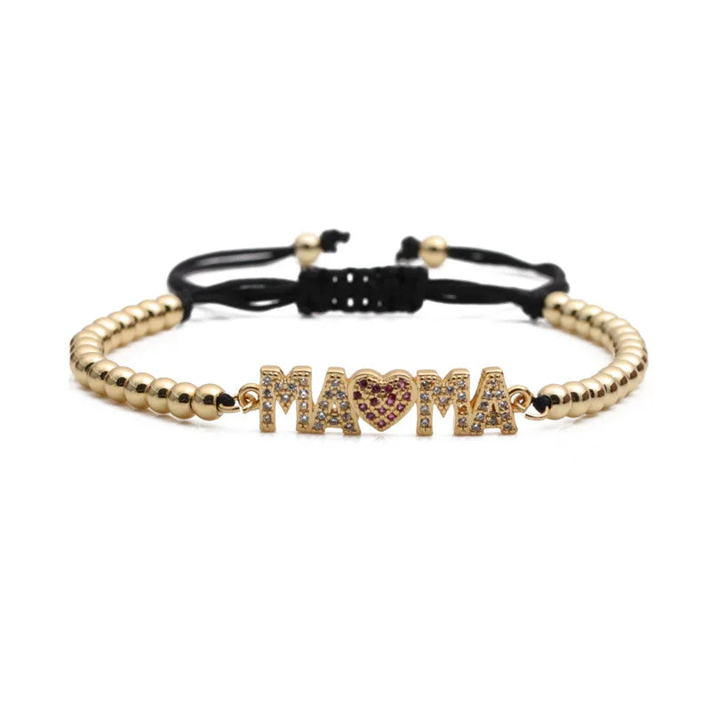 Zircon MAMA Bead Chain Bracelet Love Heart Bracelets