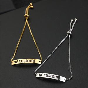 Adjustable Chain Engraving Nameplate Couple Bracelet Stainless Steel