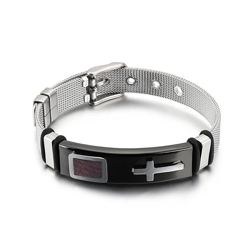 Adjustable wrist strap bracelet Titanium steel men's cross jewelry