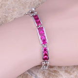Red CZ Silver Plated Chain Bracelet 7-8 inch S0702