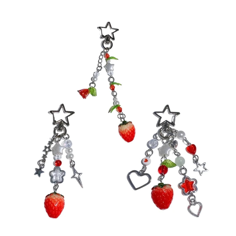Strawberry Keychain Fruit Phone Charm Lanyard Wrist Strap