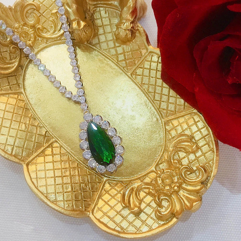 Emerald Necklace Water Drop Zircon Female Jewelry Girl Gift