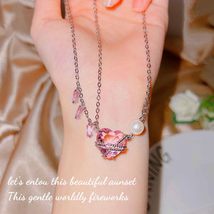 Pink Zircon Heart Necklace for Women, Wedding Jewelry Gift