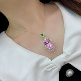 Women Oval Diamond Pink Necklace Zircon Jewelry