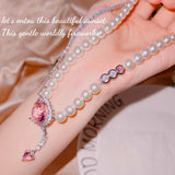 Pink Diamond Necklace Female Brilliant Jewelry Wedding Girl Gift