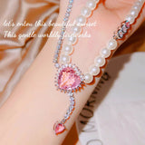Pink Diamond Necklace Female Brilliant Jewelry Wedding Girl Gift