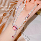 Pink Diamond Necklace Female Brilliant Jewelry Wedding Girl Gift