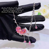 Pink Heart Necklace Zircon Women Jewelry Wedding Gift