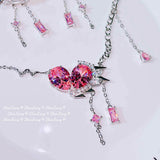 Pink Heart Necklace Zircon Women Jewelry Wedding Gift