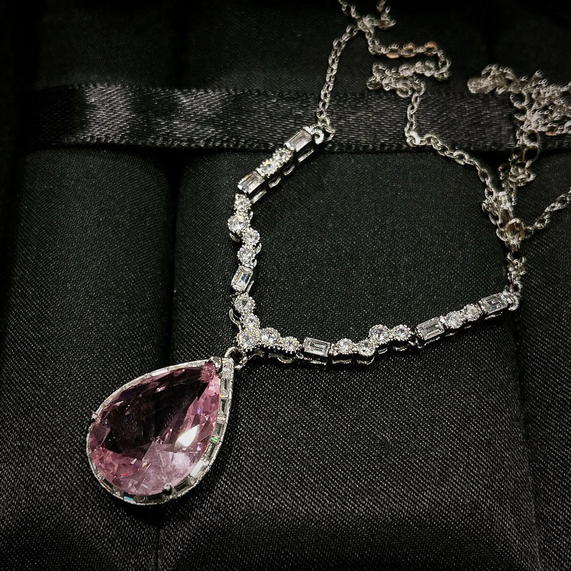 Pink Drops Necklace Artificial Crystal Zircon Jewelry