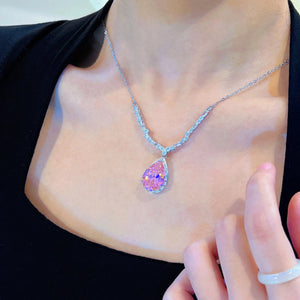 Pink Drops Necklace Artificial Crystal Zircon Jewelry