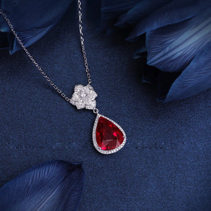 Water Drop Rose Necklace Simulated Ruby Zircon Female Jewelry Gift