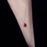 Water Drop Rose Necklace Simulated Ruby Zircon Female Jewelry Gift