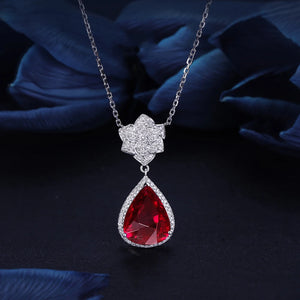 Water Drop Rose Necklace Simulated Ruby Zircon Female Jewelry Gift