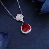 Water Drop Rose Necklace Simulated Ruby Zircon Female Jewelry Gift