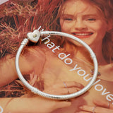 Mybeboa 925 Solid Silver Bracelet Golden Heart Clasp Snake Chain Women Jewelry