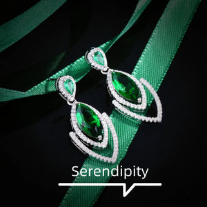Green Diamond Marquise Earrings Women's Sparkling Ear Studs